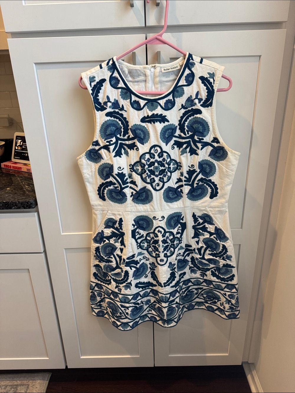 White & Blue Embroidered Sleeveless Top Dress by roller rabbit